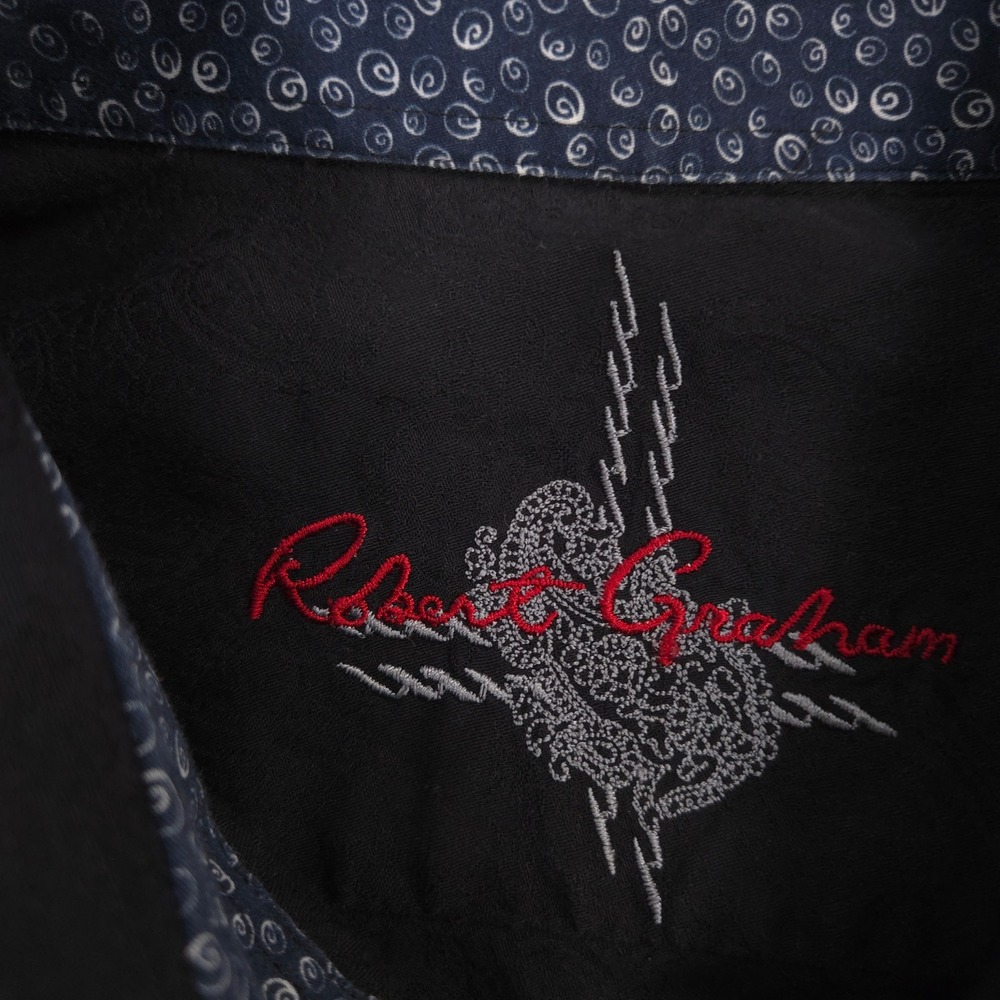 Robert Graham Shirt Mens Large Black Subtle Paisley Jacquard Geometric Flip Cuff - Picture 8 of 10
